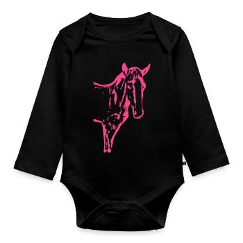 Cheval rose rose, poulain - Body Bébé bio manches longues - noir - Devant