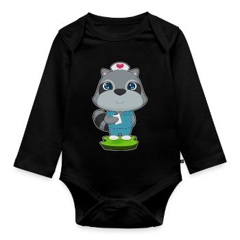 Waschbär Krankenschwester  - Baby Bio-Langarm-Body - Schwarz - Vorne
