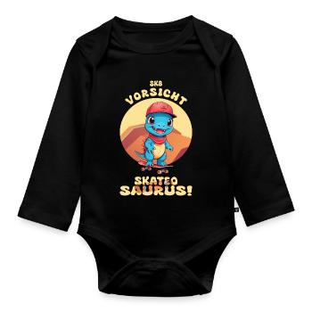 Beware of Skateosaurus - Organic Longsleeve Baby Bodysuit - black - Front