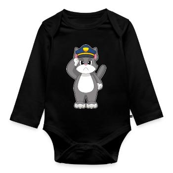 Katze Polizist Polizei - Baby Bio-Langarm-Body - Schwarz - Vorne