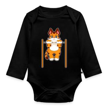 Tiger Bodybuilder Klimmzüge Bodybuilding - Baby Bio-Langarm-Body - Schwarz - Vorne