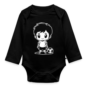Soccer Boy Drawing - Organic Longsleeve Baby Bodysuit - black - Front