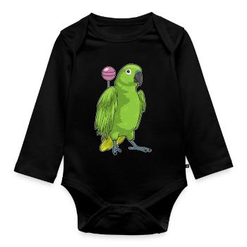 Papagei Lollipop - Baby Bio-Langarm-Body - Schwarz - Vorne