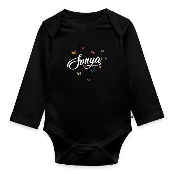 SONYA - Girl's name with colorful butterflies - Organic Longsleeve Baby Bodysuit - black - Front