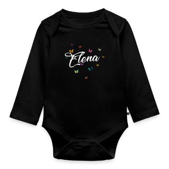 ELENA - Nom de fille avec des papillons colorés - Body Bébé bio manches longues - noir - Devant