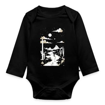 Path through the desert with footprints and cactus - Organic Longsleeve Baby Bodysuit - black - Front