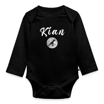 KIAN - Schöner Jungen Name mit Dinosaurier - Baby Bio-Langarm-Body - Schwarz - Vorne