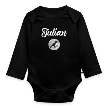JULIAN - Beautiful boy name with dinosaur - Organic Longsleeve Baby Bodysuit - black - Front