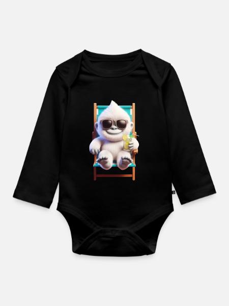 Yeti Monster im Sonnenstuhl - Baby Bio-Langarm-Body - Schwarz