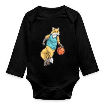 Fuchs Basketballspieler Basketball - Baby Bio-Langarm-Body - Schwarz - Vorne