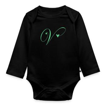 Monogram V Heart Vine - Organic Longsleeve Baby Bodysuit - black - Front