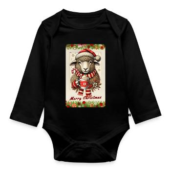 Mouton de Noël au chocolat chaud - Body Bébé bio manches longues - noir - Devant