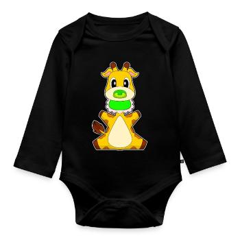 Giraffe Baby Bib Pacifier - Organic Longsleeve Baby Bodysuit - black - Front