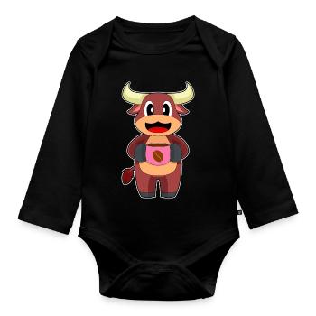 Stier Kaffee Tasse - Baby Bio-Langarm-Body - Schwarz - Vorne