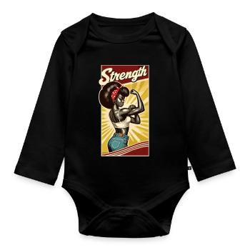 Strength Strong Black Woman Rockabilly Gift - Organic Longsleeve Baby Bodysuit - black - Front