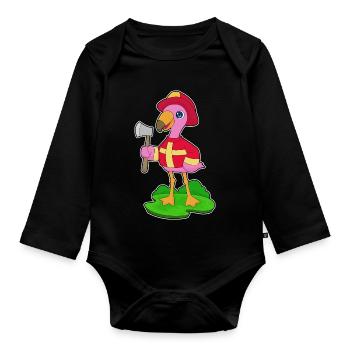 Flamingo Feuerwehrmann Axt Feuerwehr - Baby Bio-Langarm-Body - Schwarz - Vorne