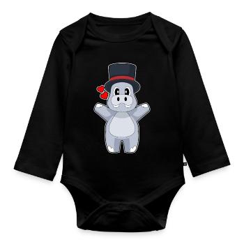Hippopotamus Groom Top Hat Wedding - Organic Longsleeve Baby Bodysuit - black - Front