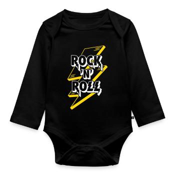 Rock'N'Roll Text Logo With Lightning - Organic Longsleeve Baby Bodysuit - black - Front
