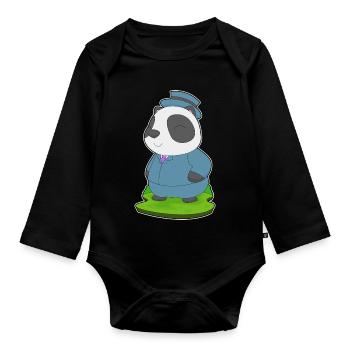 Panda Bräutigam Anzug Hochzeit - Baby Bio-Langarm-Body - Schwarz - Vorne