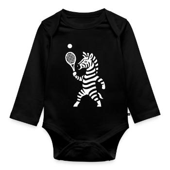 Minimalist Zebra Tennis Player Silhouette - Organic Longsleeve Baby Bodysuit - black - Front