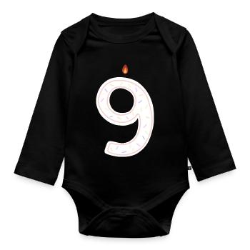 Festive Birthday Number Nine Illustration - Organic Longsleeve Baby Bodysuit - black - Front