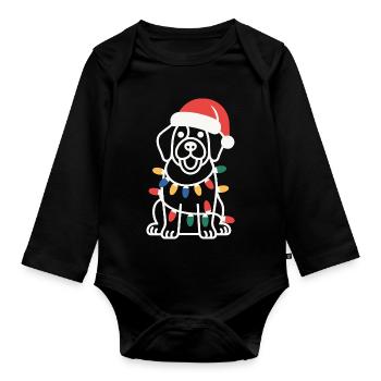 Weihnachtsmann Welpe Weihnachtsbeleuchtung - Baby Bio-Langarm-Body - Schwarz - Vorne