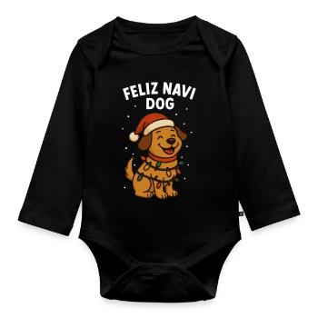 Feliz Navi Chien Noël Plaisir Vacances en famille - Body Bébé bio manches longues - noir - Devant