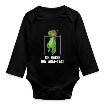 T-Rex Dinosaur Fitness Humor - Biceps Day - Organic Longsleeve Baby Bodysuit - black - Front