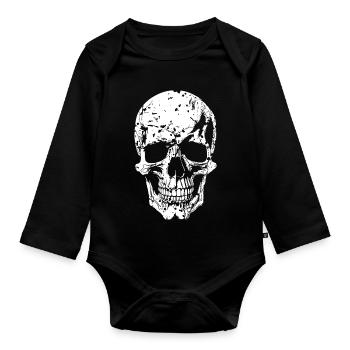 Silhouette de crâne osseux - Body Bébé bio manches longues - noir - Devant