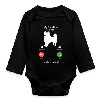Interface de téléphone intelligent Papillon Dog Calling - Body Bébé bio manches longues - noir - Devant