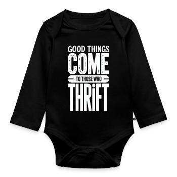 Good Things Come Thrift - Organic Longsleeve Baby Bodysuit - black - Front