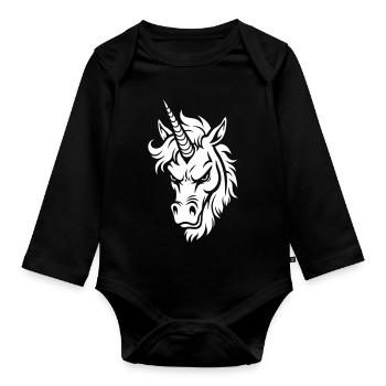 Evil Unicorn – Unicorn Head Black & White - Organic Longsleeve Baby Bodysuit - black - Front