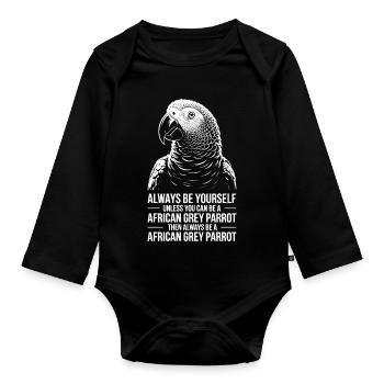 Graupapagei Sprüche Lustiges Graupapagei Geschenk  - Baby Bio-Langarm-Body - Schwarz - Vorne