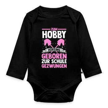 Steckenpferd Hobbyhorse Hobby Horsing - Baby Bio-Langarm-Body - Schwarz - Vorne