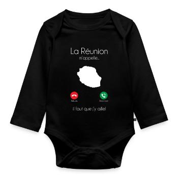 La Reunion M Appelle Il Faut Que J Y Aille T-Sh... - Body Bébé bio manches longues - noir - Devant