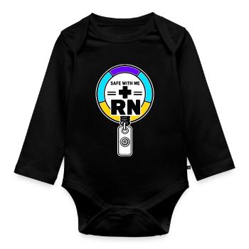 Pride Nurse RN Pride Safe With Me Badge Reel Gift - Organic Longsleeve Baby Bodysuit - black - Front