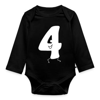 Funny Four: Minimalist Numeral 4 | Fourth - Organic Longsleeve Baby Bodysuit - black - Front