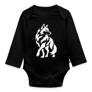 Wolfs Silhouette in Kontrast - Baby Bio-Langarm-Body - Schwarz - Vorne