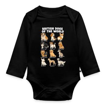 British Dog Breed Chart Cute - Organic Longsleeve Baby Bodysuit - black - Front