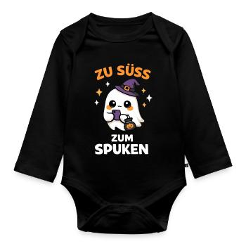 Zu süß zum Spuken – Kawaii-Geist mit Hexenhut - Baby Bio-Langarm-Body - Schwarz - Vorne