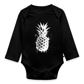 Ananas éclaboussé en spray - Body Bébé bio manches longues - noir - Devant
