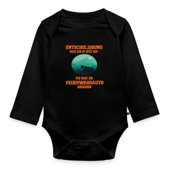 Entschuldigung dass ich zu spät bin Feuerwehrauto - Body Bébé bio manches longues - noir - Devant