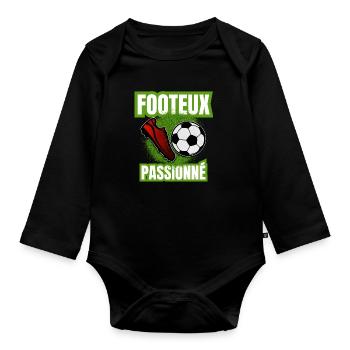 footeux passionné - Body Bébé bio manches longues - noir - Devant