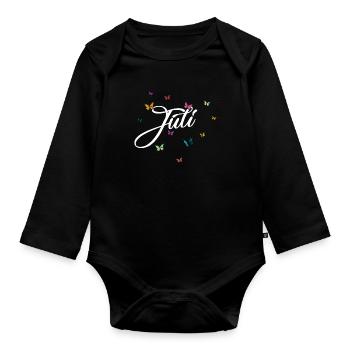 JULY - Girl's name with colorful butterflies - Organic Longsleeve Baby Bodysuit - black - Front