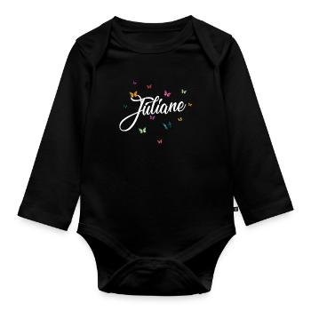 JULIANE - Girl Name with Colorful Butterflies - Organic Longsleeve Baby Bodysuit - black - Front