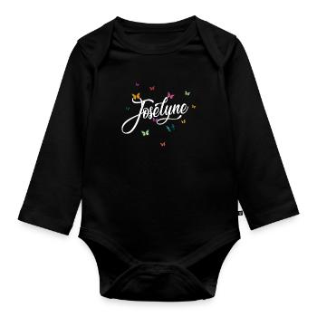 JOSELYNE - Girl Name with Colorful Butterflies - Organic Longsleeve Baby Bodysuit - black - Front