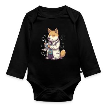 japanisch Hund Shiba Inu Wissenschaftler Arzt - Baby Bio-Langarm-Body - Schwarz - Vorne