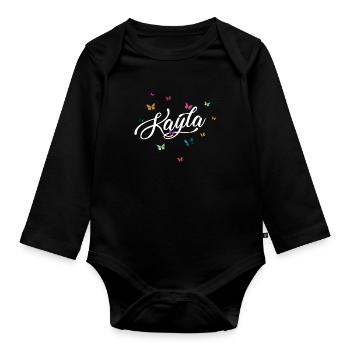 KAYLA - Girl's name with colorful butterflies - Organic Longsleeve Baby Bodysuit - black - Front