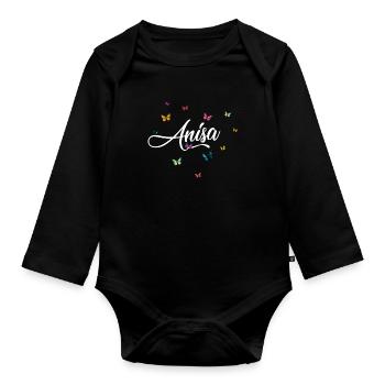 ANISA - Nom de fille avec des papillons colorés - Body Bébé bio manches longues - noir - Devant