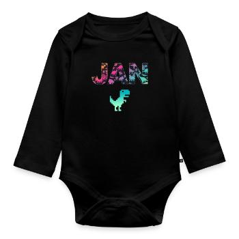 JAN - Schöner Jungen Name mit Dinosaurier - Baby Bio-Langarm-Body - Schwarz - Vorne